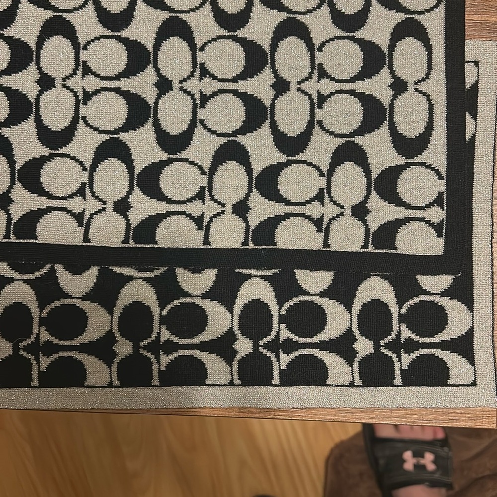 Coach Black and Silver Sparkle Reversible Signature Scarf - Picture 3 of 3